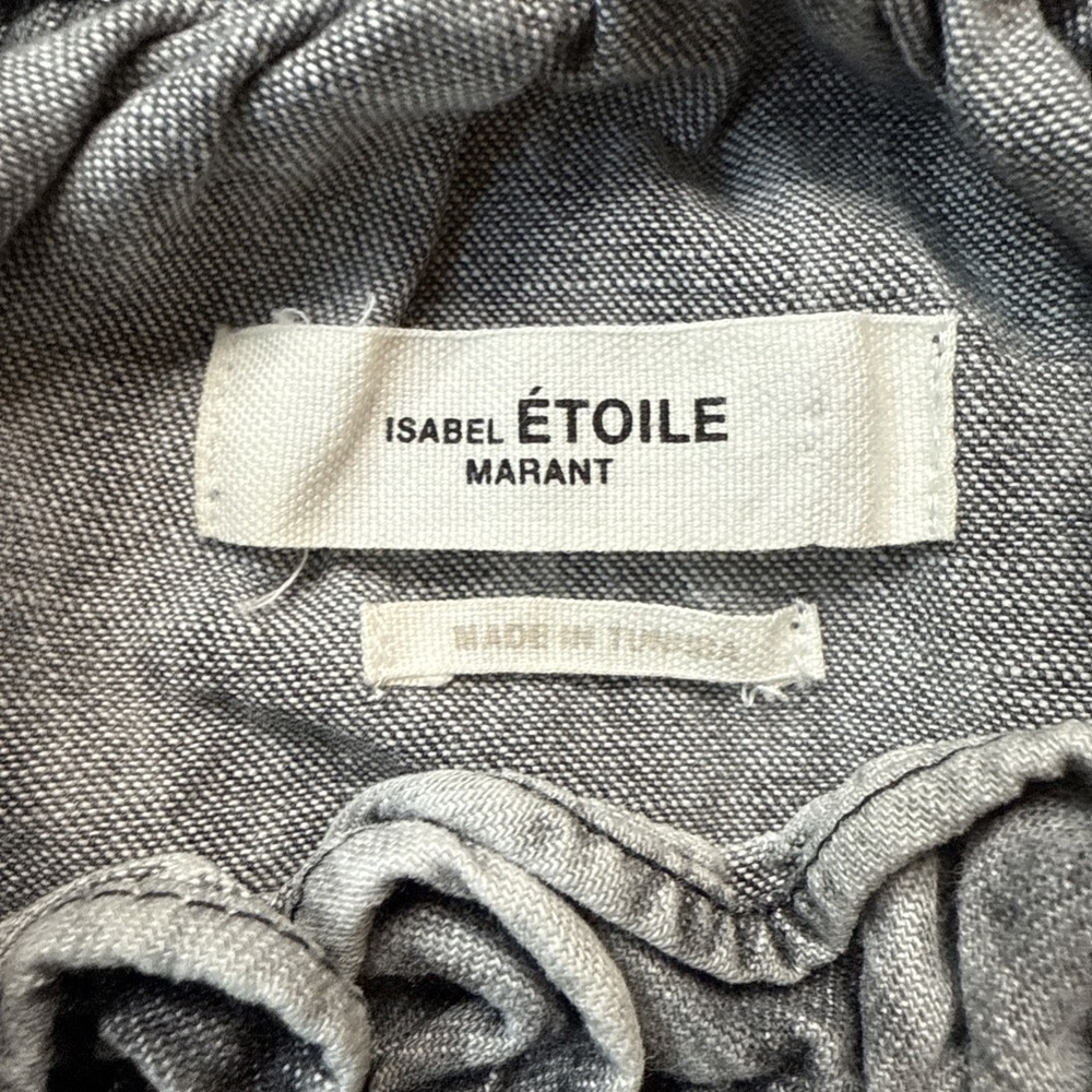Isabel Marant Étoile Idety Ruffle Denim Cotton Long Sleeve Shirt Gray Women's 38 - Picture 9 of 14